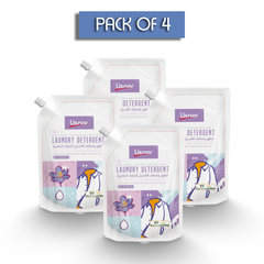 Laundry Liquid Detergent Travel Pack Sachet, All In One Powerful Cleaning and Stain Remover With Aromatic Saffron Fragrance and Fabric Softener 500ML, Pack of 4