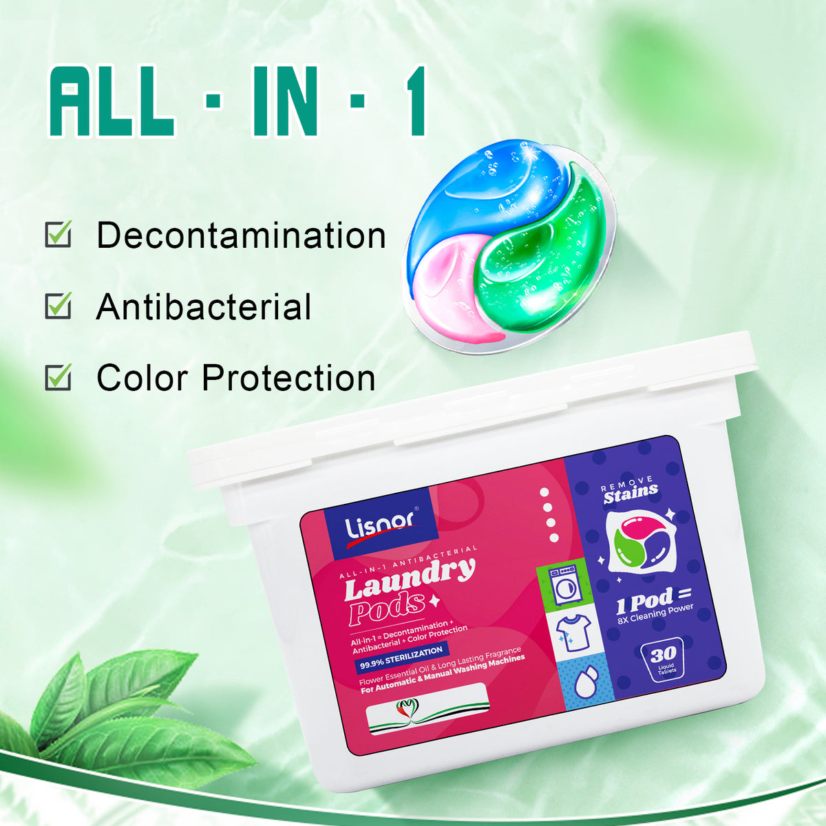 lisnor All In 1 Pods Washing Liquid Capsules With Touch Of Freshness Downy 15 Count