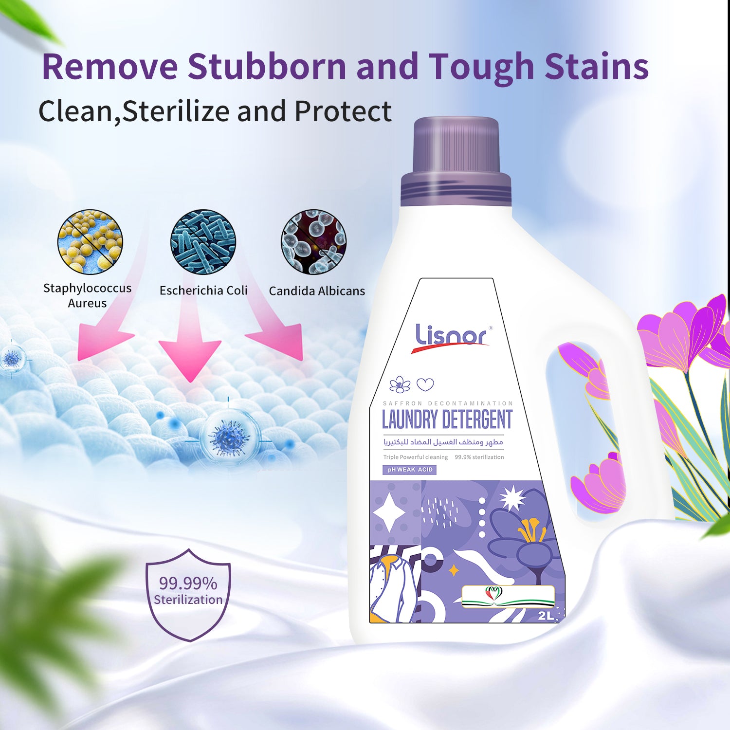 Laundry Liquid Detergent Saffron 2L. All In One Powerful Cleaning & Stain Remover With Aromatic Fragrance And Fabric Softener