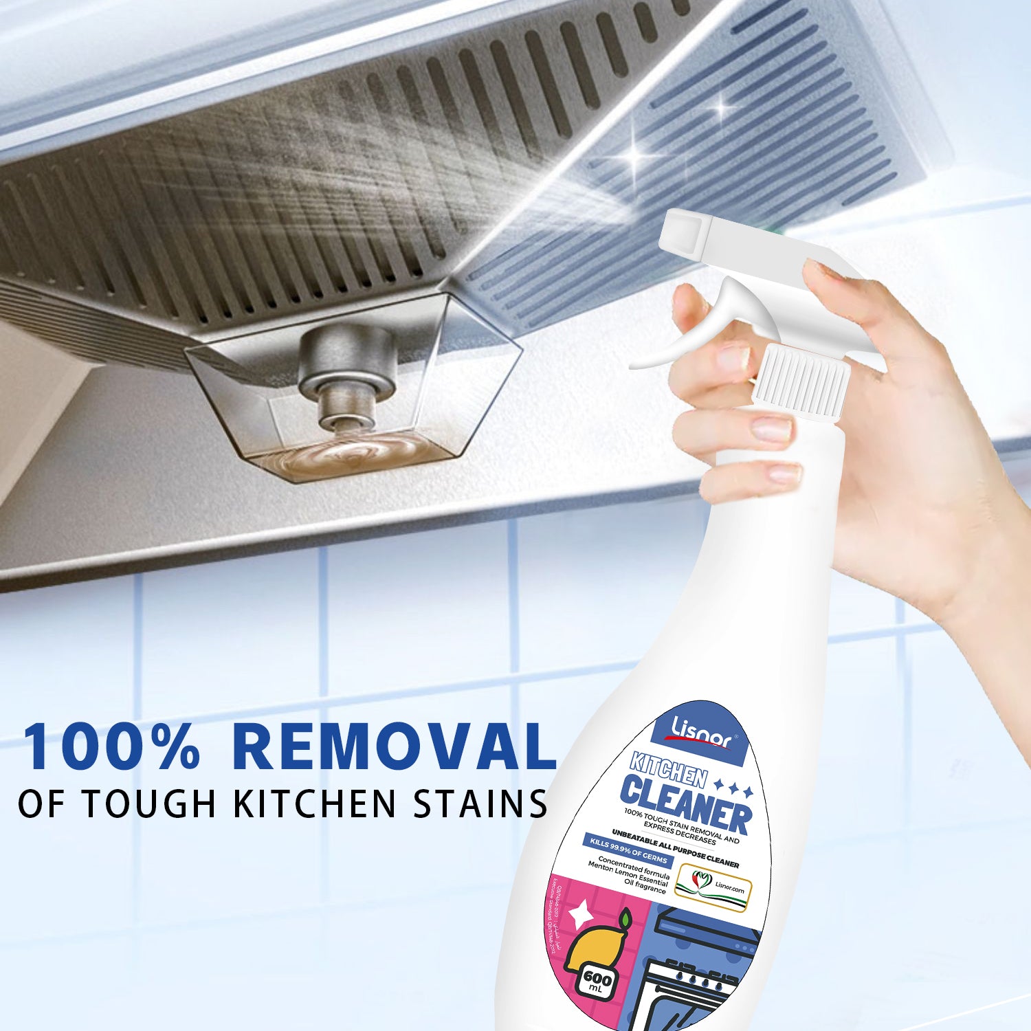 All Purpose, Kitchen Cleaner Spray, Menton Lemon Scent, Kills 99.9% Germs 600ml, Pack of 1