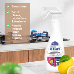 All Purpose Kitchen Cleaner 600ml. Unbeatable All Purpose Cleaner. Kills 99% of Germs. Removes Tough Stain, Greases & Grime. Menton Lemon Fragrant.