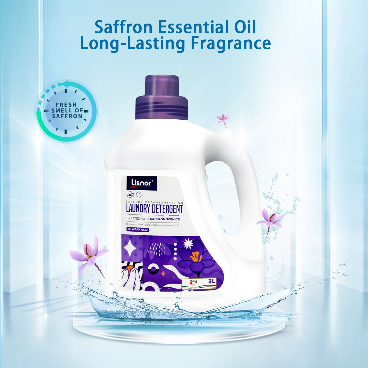 Laundry Liquid Detergent Saffron 3L. All in one Powerful Cleaning & Stain Remover with Aromatic Fragrance and Fabric softener