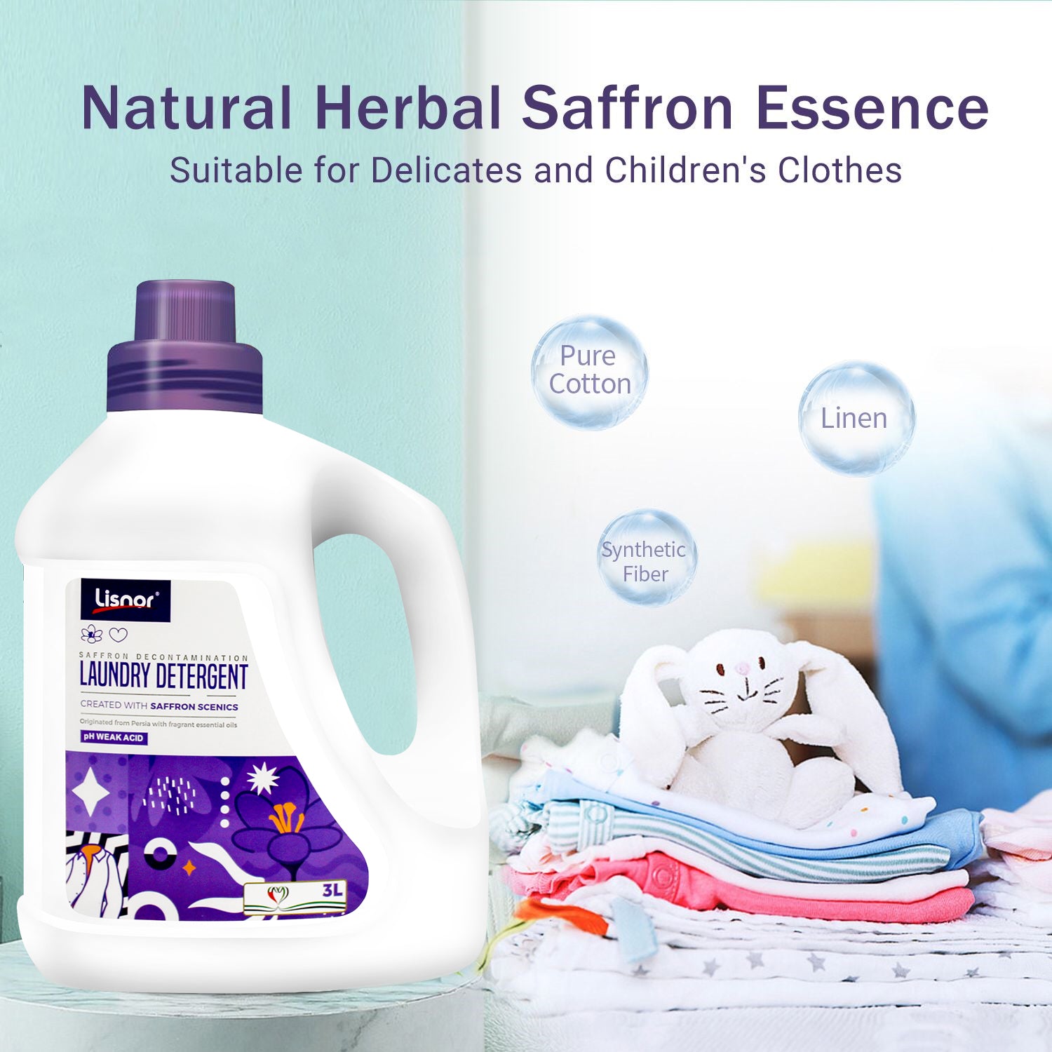 Laundry Liquid Detergent Saffron 3L. All in one Powerful Cleaning & Stain Remover with Aromatic Fragrance and Fabric softener