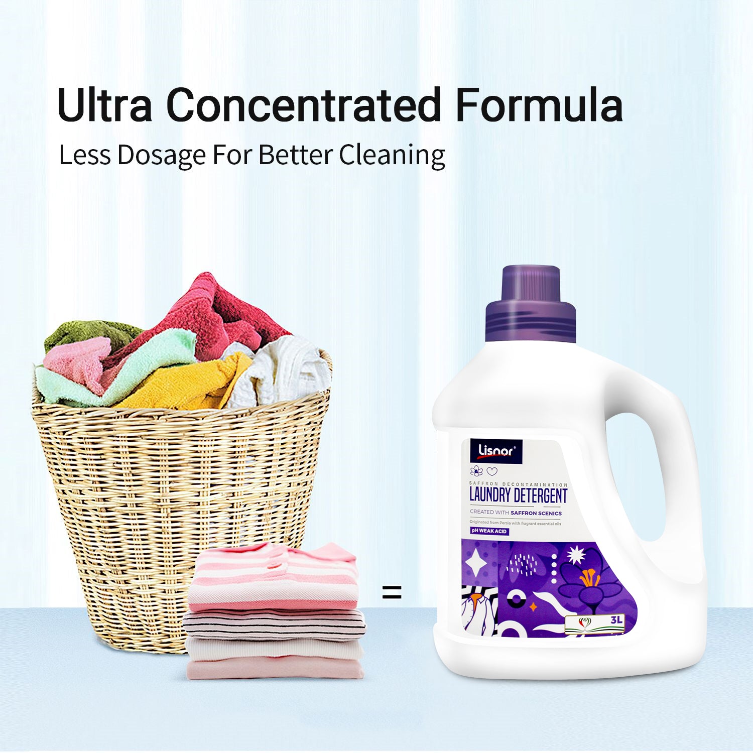 Laundry Liquid Detergent Saffron 3L. All in one Powerful Cleaning & Stain Remover with Aromatic Fragrance and Fabric softener