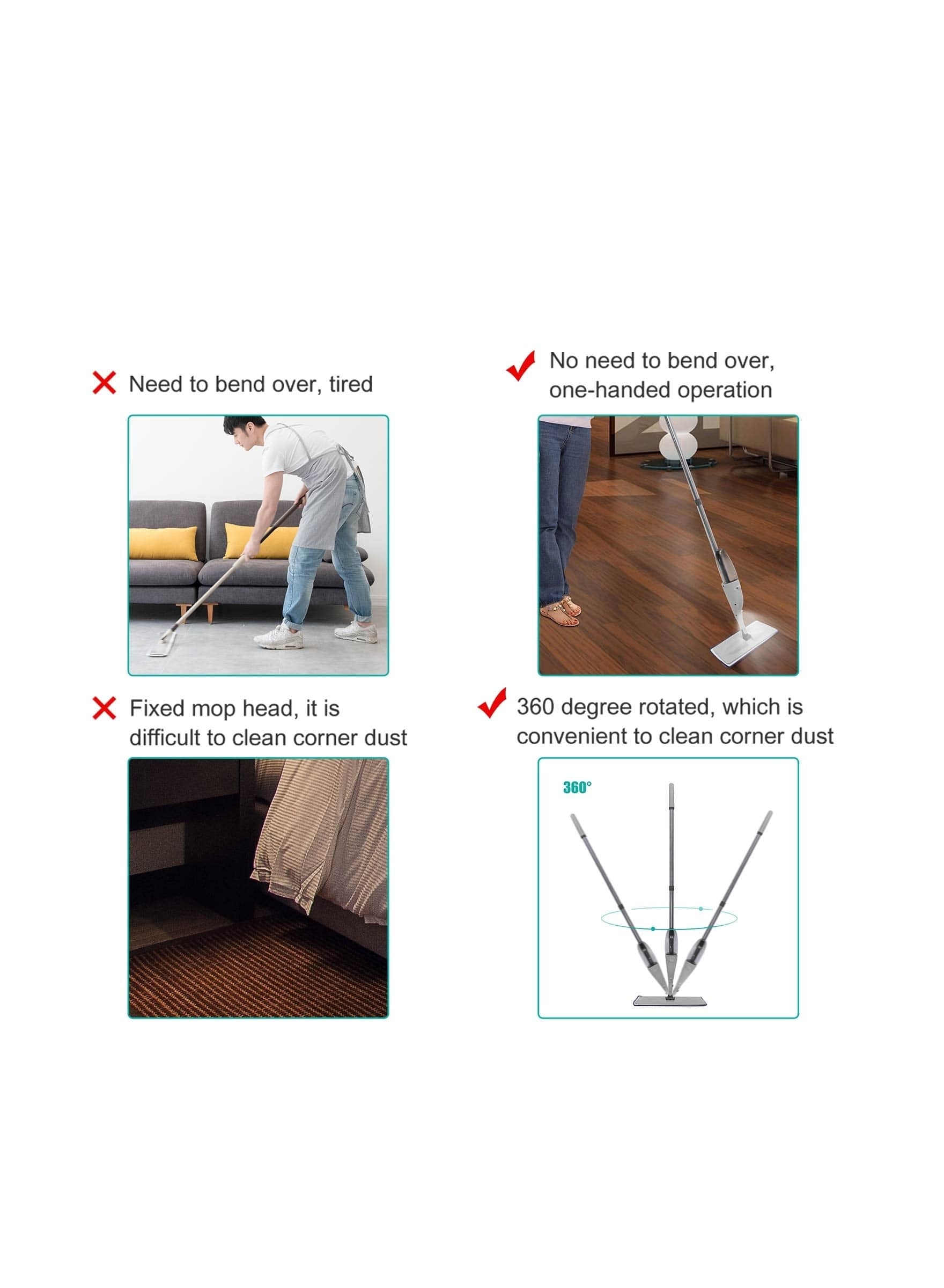 Spray Mop Floor Cleaner for Kitchen Wood Floor Ceramic Tiles Floor Dust Cleaning, 360 Microfiber Water