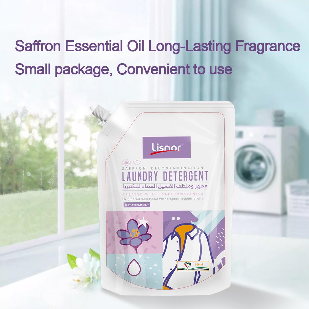 Laundry Liquid Detergent Travel Pack Sachet, All In One Powerful Cleaning and Stain Remover With Aromatic Saffron Fragrance and Fabric Softener 500ML, Pack of 2