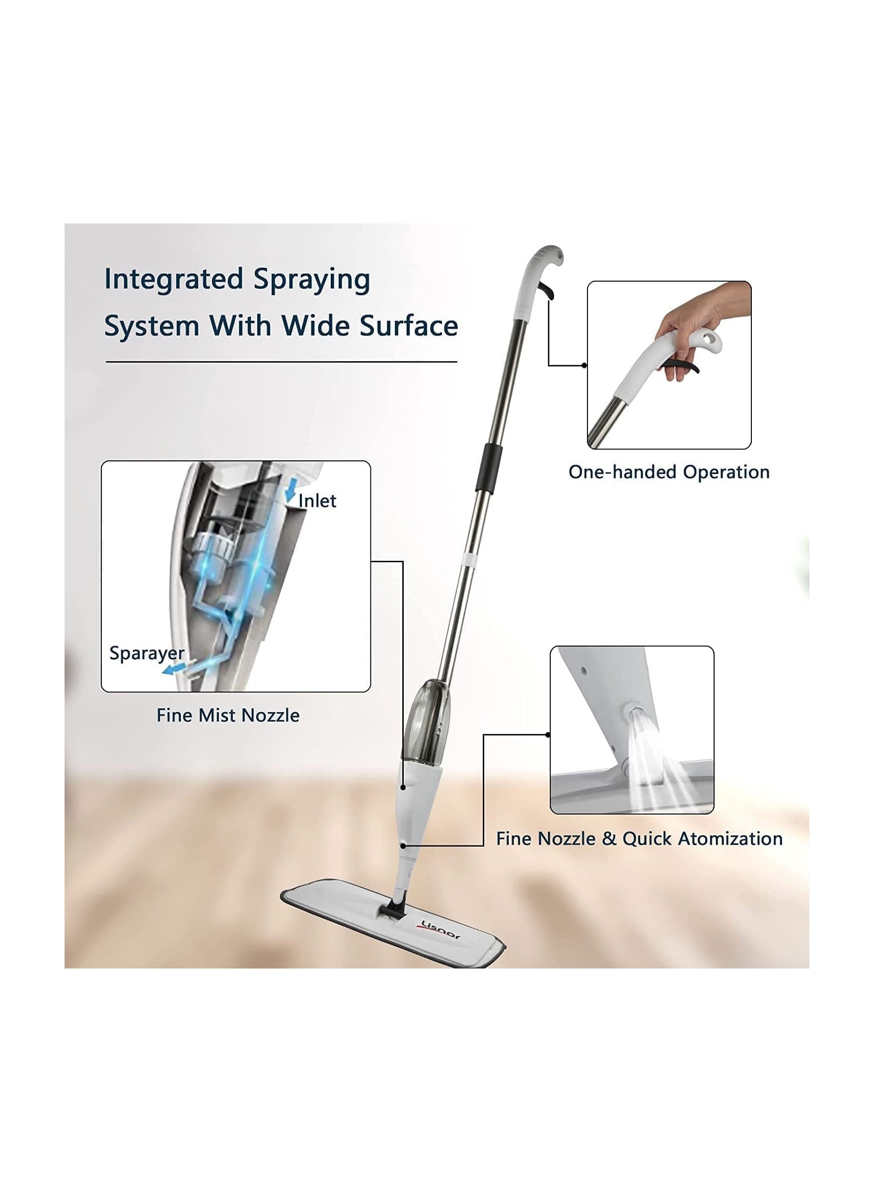Spray Mop Floor Cleaner for Kitchen Wood Floor Ceramic Tiles Floor Dust Cleaning, 360 Microfiber Water